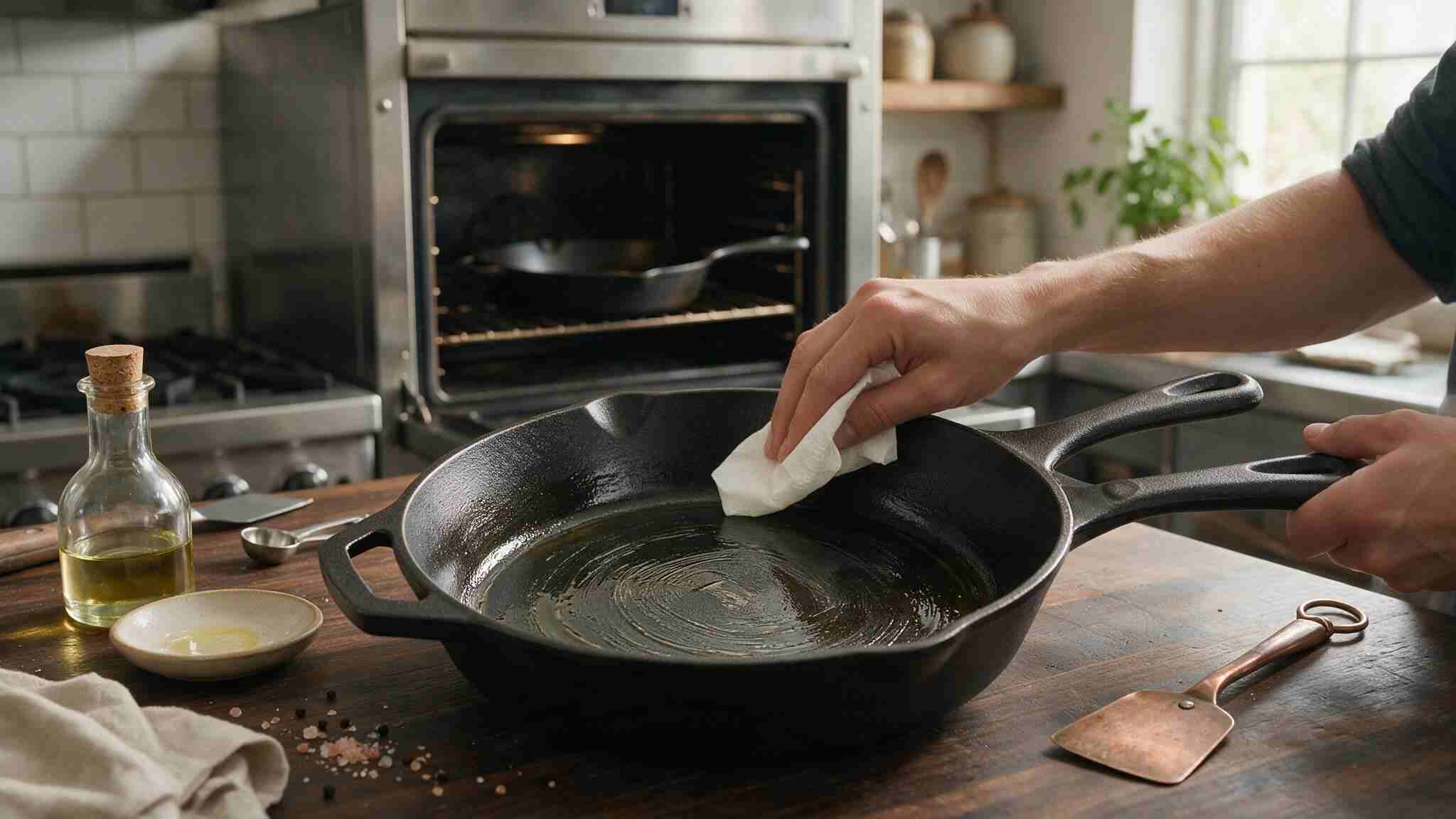 2. tigaie din fonta - curatare tigaie, ulei