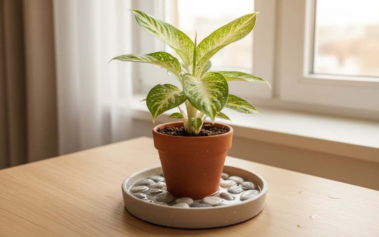 6. Temperatura si umiditatea aerului (planta tanara asezata pe o masa, tava cu pietricele si apa, lumina naturala)