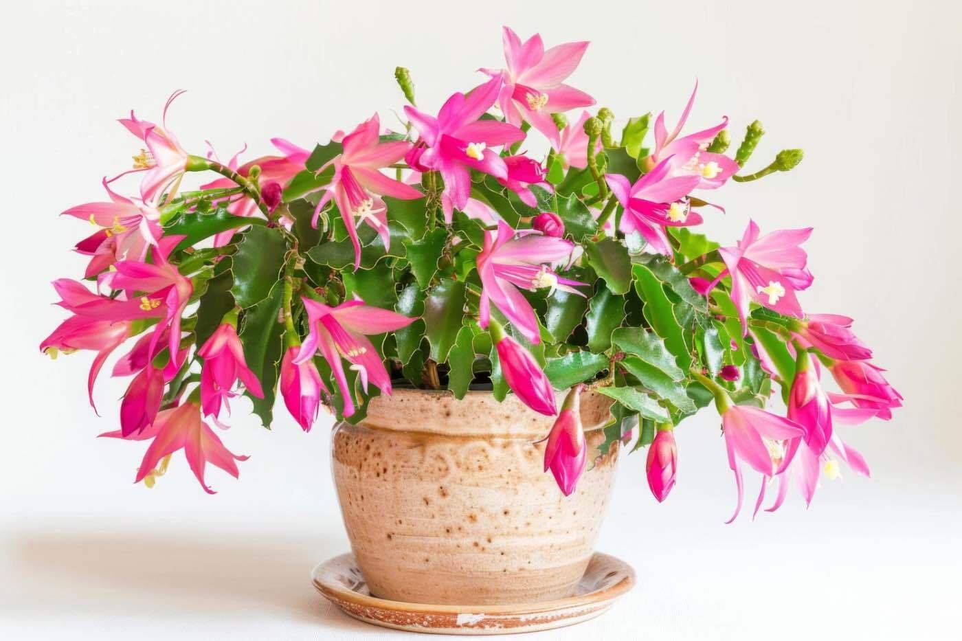 Cand se muta Craciunita (planta in ghiveci, varietate de cactus, flori roz, Schlumbergera)