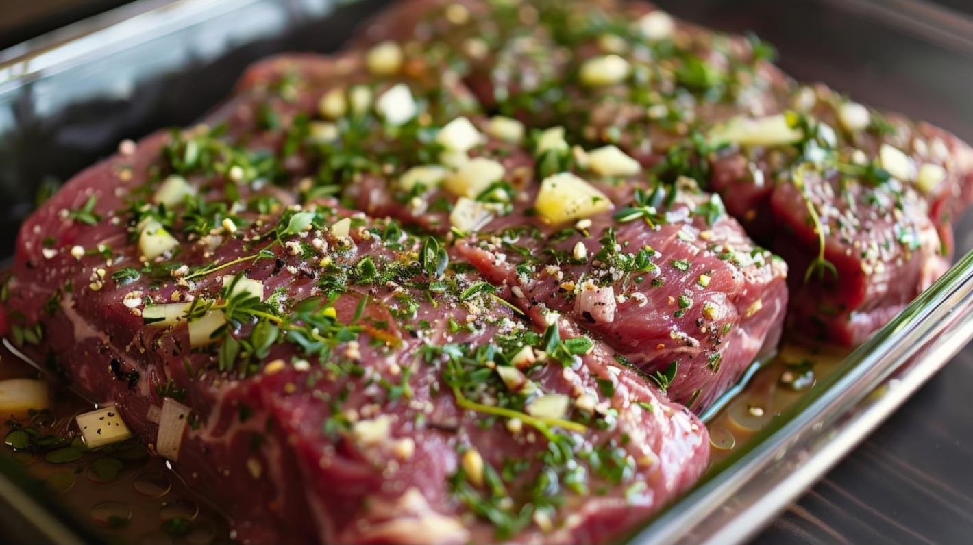 Marinade pentru gratar (carne de vita marinata, mirodenii aromate, usturoi, tava de yena)