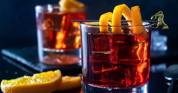Negroni-Cocktail-with-Ice-and-Orange-Twist-in-a-Glass